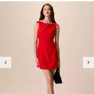 Women's Red Boat Neck Bowknot Mini Dress